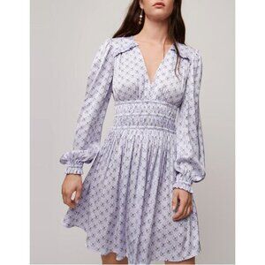 New Maje Rianne Bow Print Satin Mini Dress Lavender 36, 4, S $375